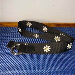 Black Floral Nylon Embroidered Belt